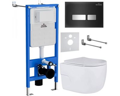 Комплект инсталляции Roxen с унитазом StounFix Slim 646666 клавиша черная