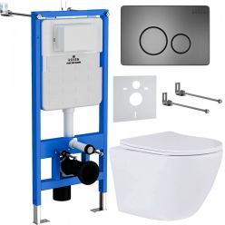 Комплект инсталляции Roxen с унитазом StounFix Slim 624013 клавиша оружейная сталь