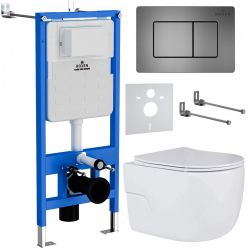 Комплект инсталляции Roxen с унитазом StounFix Slim 618703 клавиша оружейная сталь