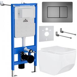 Комплект инсталляции Roxen с унитазом StounFix Slim 621774 клавиша оружейная сталь