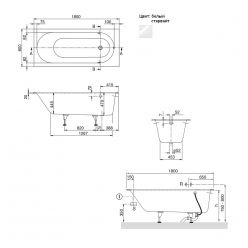 Ванна квариловая Villeroy&Boch Oberon 180x80 UBQ180OBE2V-96 с ножками, без отв, перелива, старвайт