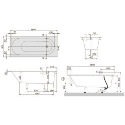 Ванна квариловая Villeroy&Boch Oberon 180x80 UBQ180OBE2V-01 с ножками, без отв, перелива, белая