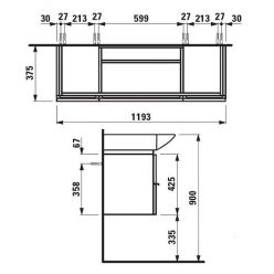 Тумба под умывальник Laufen Case 401302 120х38x46, 2 полки, 2 ящика, белый глянец