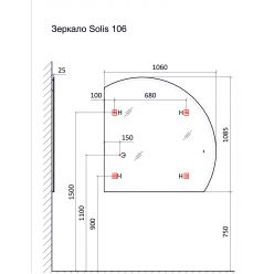 Зеркало Jorno Solis 106, с подсветкой и бесконтактным включателем