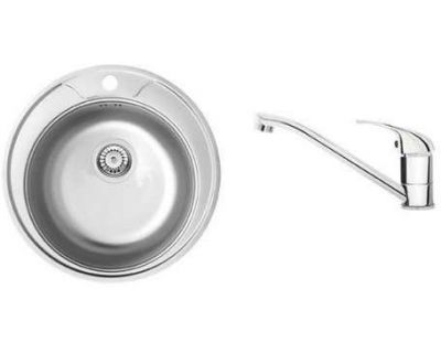 Мойка кухонная Deante Twist + сифон + смеситель ZHCA0813 48x48 сатин