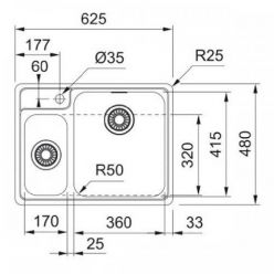 Мойка кухонная Franke ВСX 260 TL 62,5x48 со стоп-вентилем, нержавеющая сталь