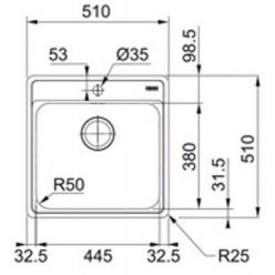 Мойка кухонная Franke ВСX 210-51 TL 51x51 со стоп-вентилем, нержавеющая сталь
