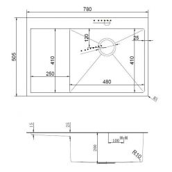 Мойка кухонная из нержавеющей стали ARFEKA AF 780*505 R BLACK PVD NANO