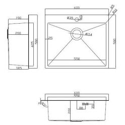 Мойка кухонная из нержавеющей стали ARFEKA ECO AR 600*500 BLACK PVD NANO