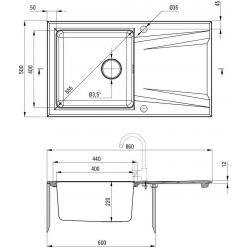 Мойка кухонная Deante PRIME ZSR_G113 86x50 сталь + графитовый металлик