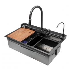 Мойка кухонная из нержавеющей стали ARFEKA SENSOR ECO AR 750*450 BLACK NANO