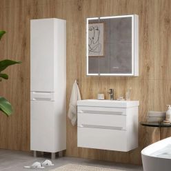 Шкаф с зеркалом Equil Corner LED 70 с часами, белый