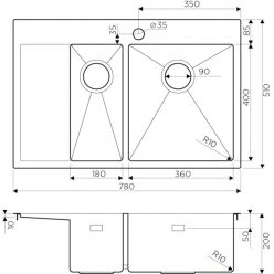 Мойка кухонная Omoikiri Akisame 78-2-IN-R 4973063 нержавеющая сталь