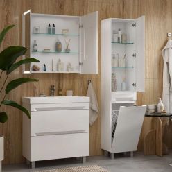 Шкаф с зеркалом Equil Corner LED 80 с часами, белый