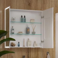 Шкаф с зеркалом Equil Corner LED 80 с часами, белый