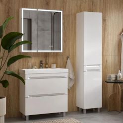 Шкаф с зеркалом Equil Corner LED 80 с часами, белый