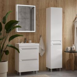 Шкаф с зеркалом Equil Corner LED 60 с часами, правый, белый