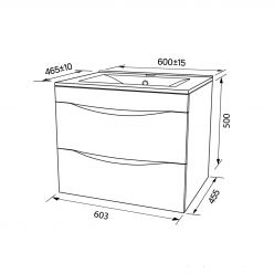 Тумба с умывальником, подвесная, 60 см, белая, Cloud, IDDIS, CLO60W0i95K