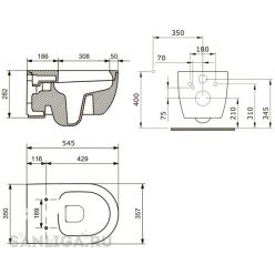 Чаша подвесного унитаза Bocchi V-Tondo Rimless 1416-002-0129, белый матовый