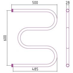 Полотенцесушитель водяной Стилье М-образный 00004-6050, 1 дюйм, высота 60 см x ширина 50 см, хром