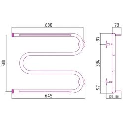 Полотенцесушитель водяной Стилье М-образный 00014-5065, с полочками, 1 дюйм, высота 50 см x ширина 65 см, хром