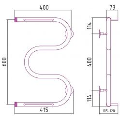 Полотенцесушитель водяной Стилье М-образный 00014-6040, с полочками, 1 дюйм, высота 60 см x ширина 40 см, хром