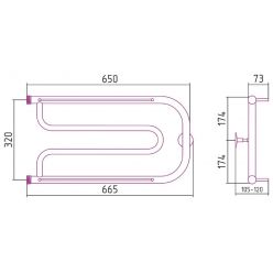 Полотенцесушитель водяной Стилье Дуэт 00015-3265, с полочками, 1 дюйм, высота 32 см x ширина 65 см, хром