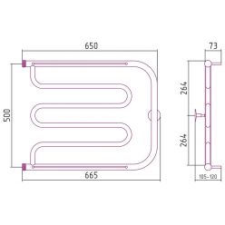 Полотенцесушитель водяной Стилье Тандем 00016-5065, с полочками, 1 дюйм, высота 50 см x ширина 65 см, хром