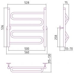 Полотенцесушитель водяной Стилье Универсал-51 00651-6050, высота 60 см x ширина 50 см, хром