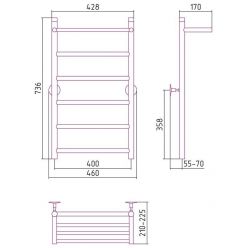Полотенцесушитель водяной Стилье Универсал-54 00654-8040, с полкой, высота 80 см x ширина 40 см, хром