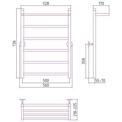 Полотенцесушитель водяной Стилье Универсал-54 00654-8050, с полкой, высота 80 см x ширина 50 см, хром