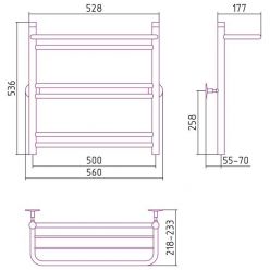 Полотенцесушитель водяной Стилье Универсал-56 00656-6050, с полкой, высота 60 см x ширина 50 см, хром