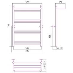Полотенцесушитель водяной Стилье Универсал-56 00656-8050, с полкой, высота 80 см x ширина 50 см, хром