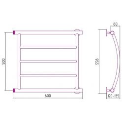 Полотенцесушитель водяной Стилье Минор 0602, 00602-5060, 1 дюйм, высота 50 см x ширина 60 см, хром