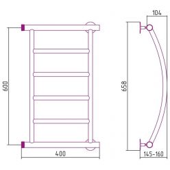 Полотенцесушитель водяной Стилье Минор 0602, 00602-6040, 1 дюйм, высота 60 см x ширина 40 см, хром