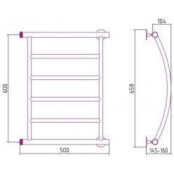Полотенцесушитель водяной Стилье Минор 0602, 00602-6050, 1 дюйм, высота 60 см x ширина 50 см, хром