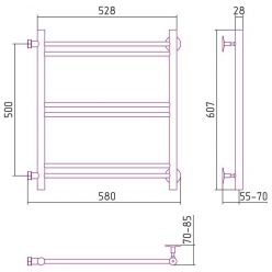 Полотенцесушитель водяной Стилье Версия-Б1 00611-5050, 3/4 дюйма накидные гайки, высота 50 см x ширина 50 см, боковое подключение 60 см, хром
