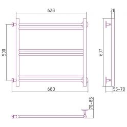 Полотенцесушитель водяной Стилье Версия-Б1 00611-5060, 3/4 дюйма накидные гайки, высота 50 см x ширина 60 см, хром