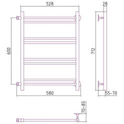 Полотенцесушитель водяной Стилье Версия-Б1 00611-6050, 3/4 дюйма накидные гайки, высота 60 см x ширина 50 см, хром