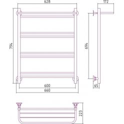 Полотенцесушитель водяной Стилье Версия-H1 00621-8060, с полкой, 3/4 дюйма накидные гайки, высота 80 см x ширина 60 см, хром