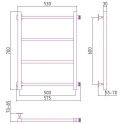 Полотенцесушитель водяной Стилье Версия-КБ 00630-6050, 1 дюйм, высота 60 см x ширина 50 см, боковое подключение 60 см, хром