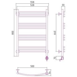 Полотенцесушитель электрический Стилье Формат 10 ТП/ТЛ 00510-8050/00511-8050, высота 80 см x ширина 50 см, хром