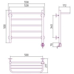 Полотенцесушитель электрический Стилье Формат 20 ТП/ТЛ 00520-5050/00521-5050, с полкой, высота 50 см x ширина 50 см, хром