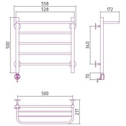 Полотенцесушитель электрический Стилье Формат 20 ТП/ТЛ 00520-5050/00521-5050, с полкой, высота 50 см x ширина 50 см, хром