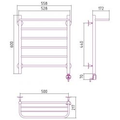 Полотенцесушитель электрический Стилье Формат 20 ТП/ТЛ 00520-6050/00521-6050, с полкой, высота 60 см x ширина 50 см, хром
