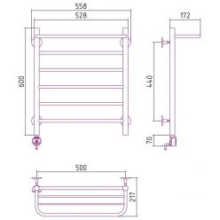 Полотенцесушитель электрический Стилье Формат 20 ТП/ТЛ 00520-6050/00521-6050, с полкой, высота 60 см x ширина 50 см, хром