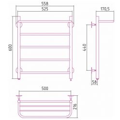 Полотенцесушитель электрический Стилье Формат 30 ТП/ТЛ 00530-6050/00531-6050, с полкой, высота 60 см x ширина 50 см, хром