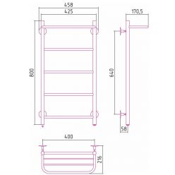 Полотенцесушитель электрический Стилье Формат 30 ТП/ТЛ 00530-8040/00531-8040, с полкой, высота 80 см x ширина 40 см, хром