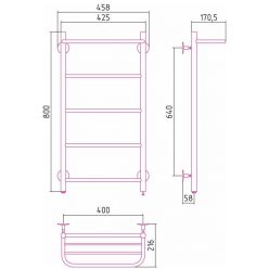 Полотенцесушитель электрический Стилье Формат 30 ТП/ТЛ 00530-8040/00531-8040, с полкой, высота 80 см x ширина 40 см, хром