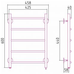 Полотенцесушитель электрический Стилье Формат 40 П/Л 00540-6040/00541-6040, высота 60 см x ширина 40 см, хром